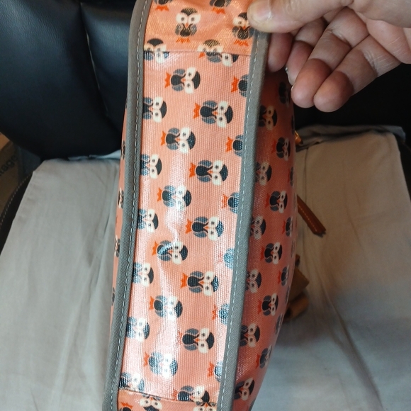 Vintage Fossil Coated Canvas & Leather Owl Print Crossbody Bag - Picture 3 of 7